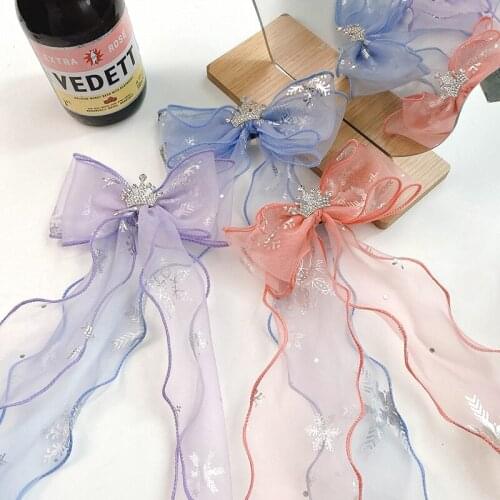 Summer Children Cute Sweet Pearl Crown Ribbon Bow Ornament Hair Clips Girls Lovely Barrettes Hairpins Kids Hair Accessories