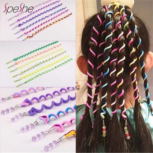 6PCS/Set Girls Rainbow Color Headband Crystal Long Elastic Hair Bands Cute Girls Braids Tools for Hair Styling Tools