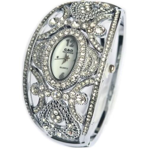 2018 Brand G&D Luxury Women Watches Silver Crystal Ladies Bracelet Watches Quartz Wristwatches Relogio Fminino Free Gift Boxes