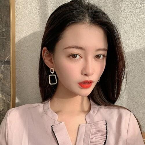 YAOLOGE 2021 For Women Gold Color Square Rhinestone Drop Earrings Vintage Ear Accessories Gift Fashion Party Jewelry Oorbellen