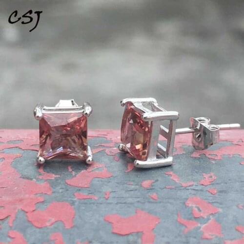 CSJ Created Diaspore Zultanite Stud Earrings 925 Sterling Silver Fine Jewelry Women Gemstone Femm Lady Wedding Engagment Party