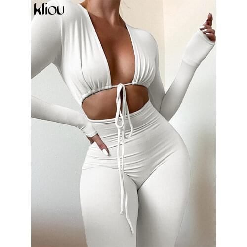 Kliou Solid Jumpsuit Bandage Cleavage Backless One Piece Outfit Overall Sexy Body-Shaping Hipster Midnight Club Female Clothing
