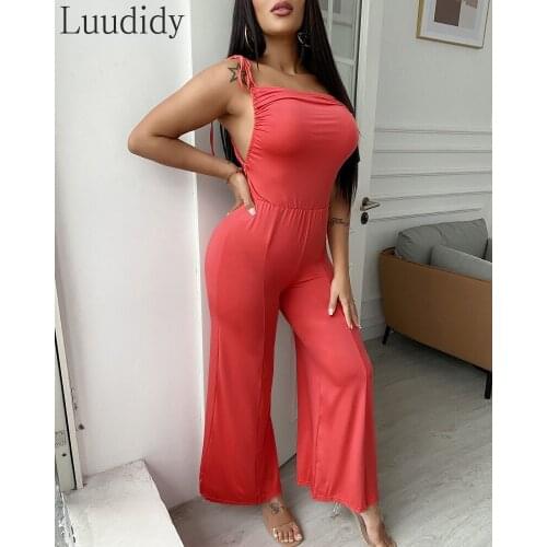 Women Sexy Ruched Tied Detail Sleeveless Jumpsuit