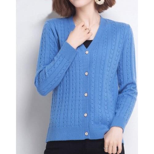 Spring Autumn Cardigan Women 2021 Casual Korean Loose Long Sleeve Single Button V Neck Solid Color Cardigan Knitted Sweaters