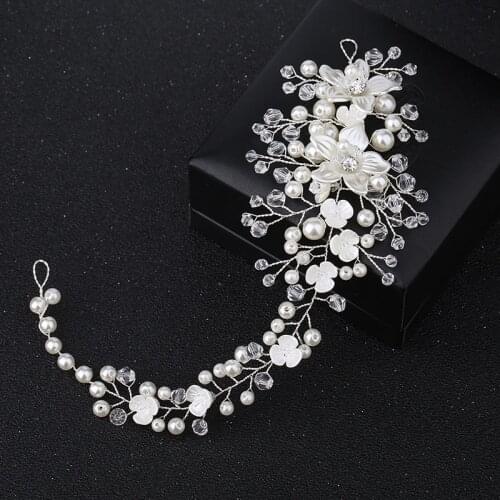 1pcs Handmade Decoration Bride Headband Pearl Floral Jewelry Women Wedding Hair Band Fashion