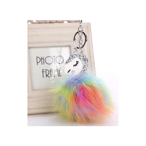 100pcs/lot fedex fast unicorn Keychains Unicorn Car KeyChain Bag Charms Jewelry for Women Animal Fur Ball Key ring