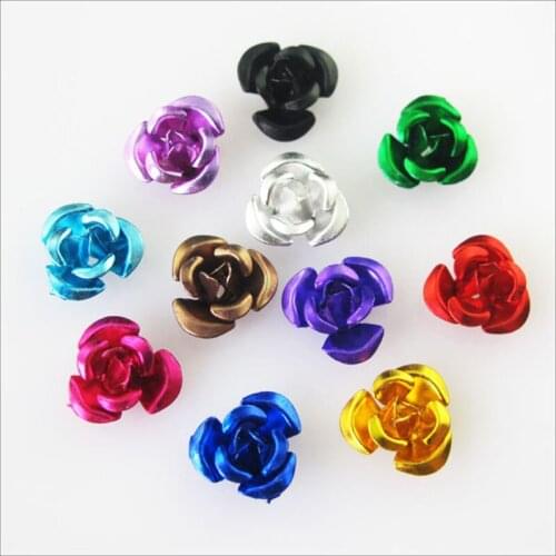 Fashion 100Pcs Mixed Aluminum Beautiful Flower Spacer Beads Charms 12mm