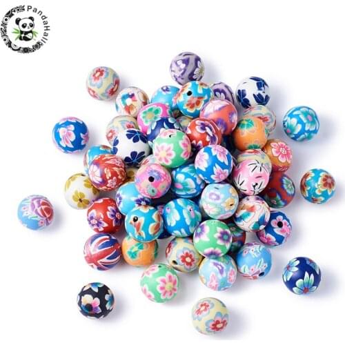 PANDAHALL 200PCS Round 12mm Handmade Polymer Clay Beads Mixed Color Beads For Jewelry Making Findings DIY Bracelets Hole: 2mm