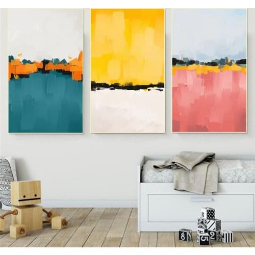 3 Panels Blue Yellow Pink Abstract Canvas Painting Art Modern Home Decoration Canvas Posters Prints Cuadros Wall Art Printing