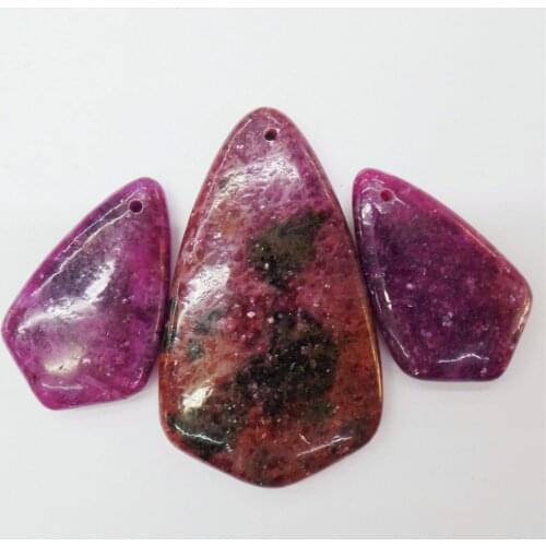 3Pcs/set 50x28x7mm/33x20x6mm Wholesale Natural Purple Chalite Shield Pendant Bead DIY Jewelry Accessories S931