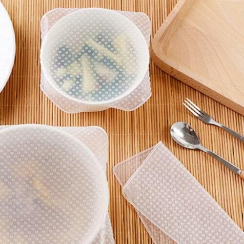 4pcs Multifunction Reusable Silicone Food Lid Bowl Covers Preservative Film Keeping Fresh Stretch Wrap Seal