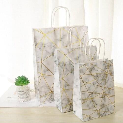 40pcs/lot 21*15*8cm Bronzing Printed Marble Paper Gift Bags with Handles for Gift Packaging Decoration Festival Wedding Party