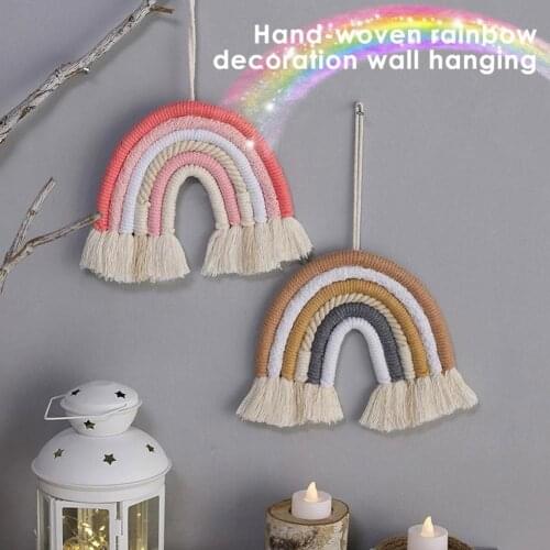 5 Lines Macrame Rainbow Hanging Ornament DIY Rope Handmade Woven Wall Decor Baby Girls Bedroom Decor Home Nursery Decoration