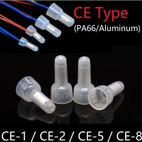 5pc CE Type CE-1 CE-2 CE-5 CE-8 Wire Terminal Pressure Line Nylon66 Closed End Caps Connector Car Audio Cable Crimp Splice Clear