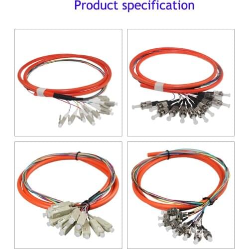 5pcs/lot 12Core Fiber Patch Cable Pigtail 62.5/125 Fiber Optic Pigtails 1.5m FC/SC/LC/ST Multimode Beam Pigtail