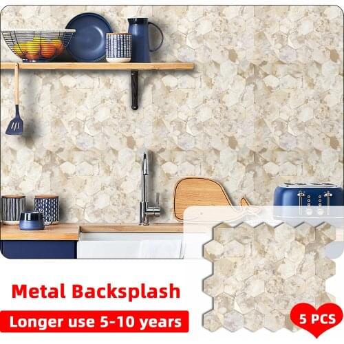 5PCS Gold Metal Backsplash Decor Home Self Adhesive Tile Peel and Stick Wall Sticker DIY Living Room Bathroom Furniture Desktop