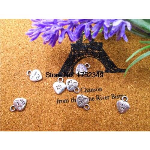 50pcs--Love My Charms, Antique Tibetan Silver charm pendants, heart charm 9x12mm