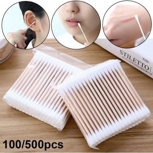 500pcs Double Head Cotton Swab Wooden Cotton Buds for Nose Ear Cleaning Wood Sticks Cotton Swabs Health Care 100pcs