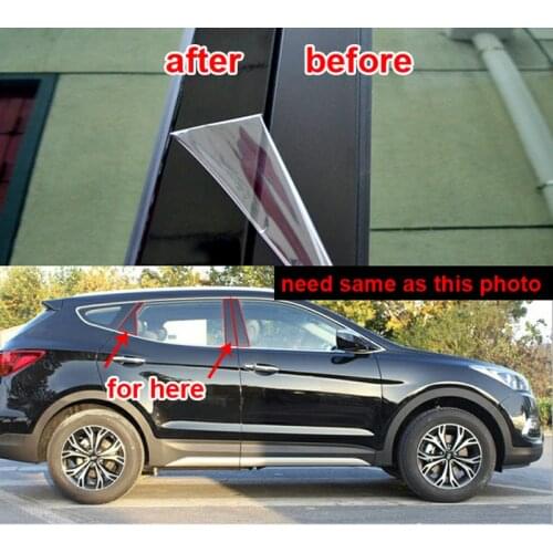 6pcs Glossy black PC for hyundai Santa Fe 2013-2018 Window trim BC column Decoration sticker