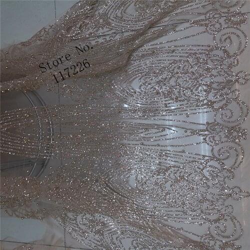 African embroidered mesh lace fabric French net lace fabric 5yds/pc in champagne color for wedding dress