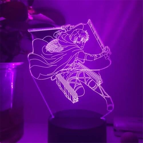 Attack on Titan Levi Ackerman Acrylic 3d Lamp Anime LED Illusion Night Light Manga Figurine Home Bedroom Decor Light Child Lamp