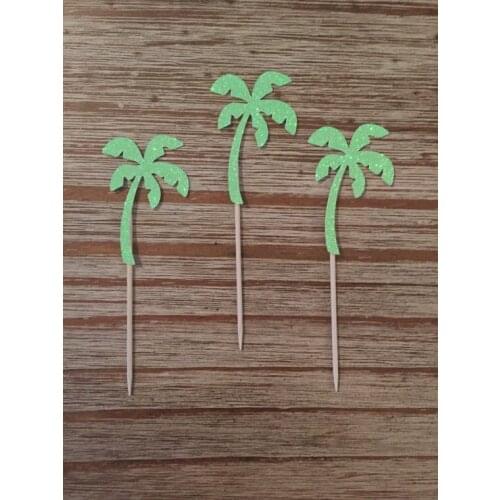 Glitter Palm Tree Cupcake Toppers birthday party desert Wedding Bridal Shower Engagement Hens Night Party food picks