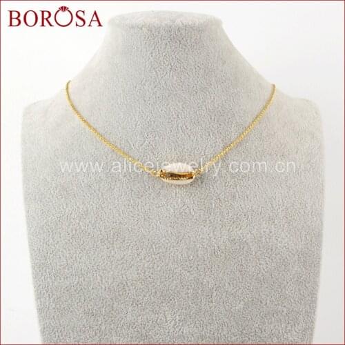 BOROSA 25Inch Natural Shell Gold Color Cowrie Shell Connector Necklace Adjustable Necklace For Women G1622