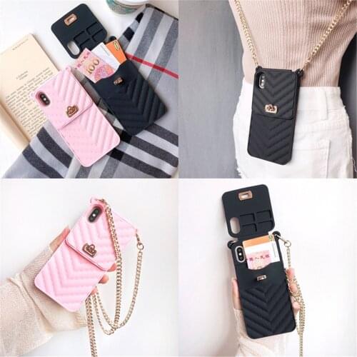 Crossbody Soft Phone Wallet Case For iPhone 2020 12 mini 11 pro max XS MAX XR X 8 7 6s Plus Card Slot case With Long Chain cover