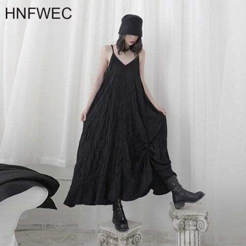 Yamamoto Style Black Pleated Niche Sense of Design Women Loose A Line N Neck 2020 Summer New Fashion Women Dress T060