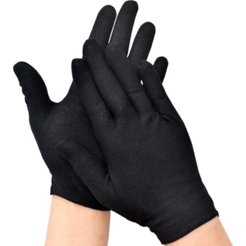 12 Pairs Black Cotton Full Finger Working Gloves Protective Stretcahble Mittens