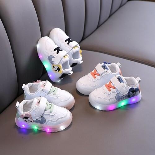 Disney Children Glowing Shoes 1-6 Years Kids LED Sneakers With Light Girls Chaussure Enfant Mickey Mouse Casual Baby Boys Shoes