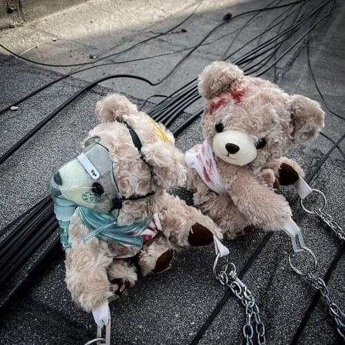 Children Bear Plush Backpacks Badly Wounded Bear Chain Purses Shoulder Bag Lolita Handbag Halloween Christmas Gift For Girls