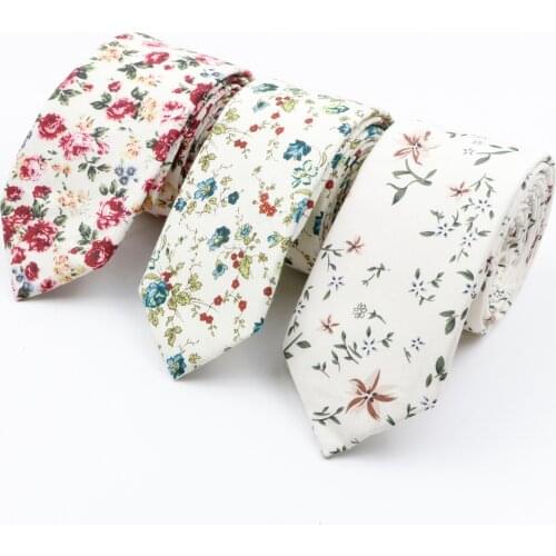 Mens Cotton Floral Print Tie For Men Necktie Narrow Slim Skinny Cravate Flower Neckties Corbatas Wedding Ties