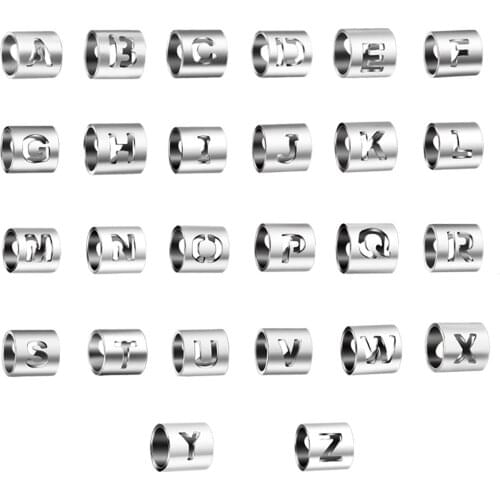 Doreen Box 304 Stainless Steel Cylinder Letter Beads Silver Color Beads DIY Bracelet Necklace Jewelry Birthday Gift 6x6mm,2 PCs