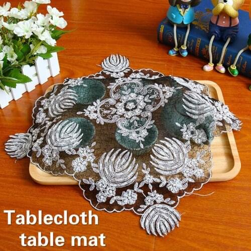 European Black Mesh Embroidery Hand-beaded Exquisite Coaster Tablecloth Hotel Home Decoration Cloth Christmas Wedding Placemat