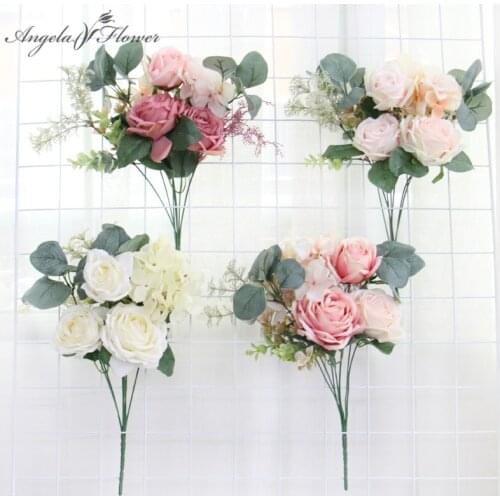 INS Artificial Flower Wedding Bouquet Michaela Rose Hydrangea Room Home Decoration Flower Wall Material Photo Props Dropshipping
