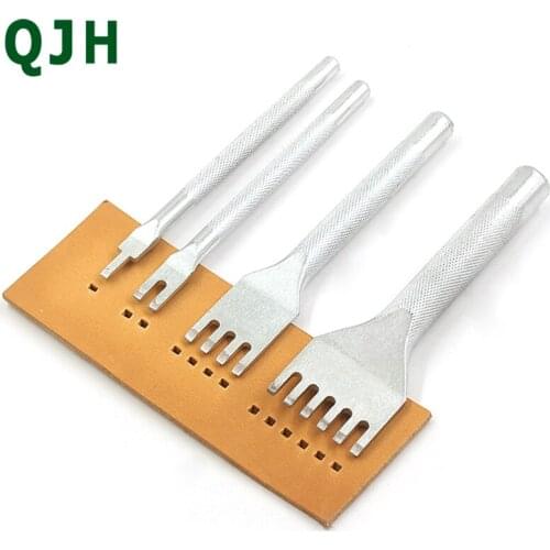 3mm Leather Craft Tool Lace Perforation Stitching Punching Tool Kit 1/2/4/6 Tooth Stainless Steel Chisel DIY Leather Tool