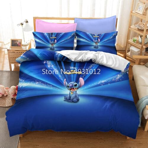 Disney Cute Cartoon Stitch Bedding Set Duvent Cover Bedspread Queen King Size Bedclothes Childrens Kids Boys Bedroom