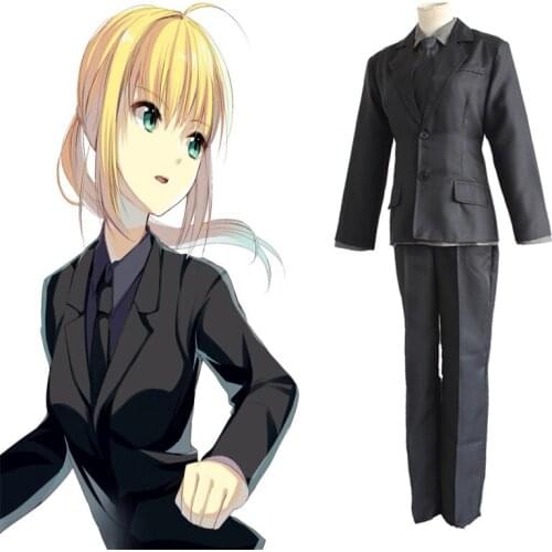 Anime Fate Stay Night Cosplay Costumes Altria Pendragon Saber Cosplay Costume Black Suit Halloween Carnival Party FGO Costume