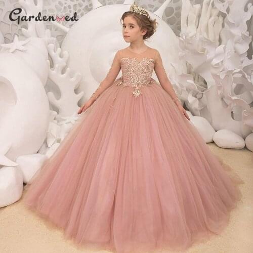 Puffy Lace Baby Girl Party Dress Kids Layers Flower Girl Dresses Hi-Low Princess Dress Cute First Communion Gowns