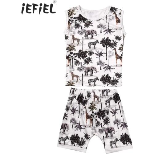 Summer Boys Girls Kids Clothing Sets Cartoon Giraffe Child Sleeveless Vest Tops+Shorts Cotton Outifts Toddler Boys Clothes 6M-3T