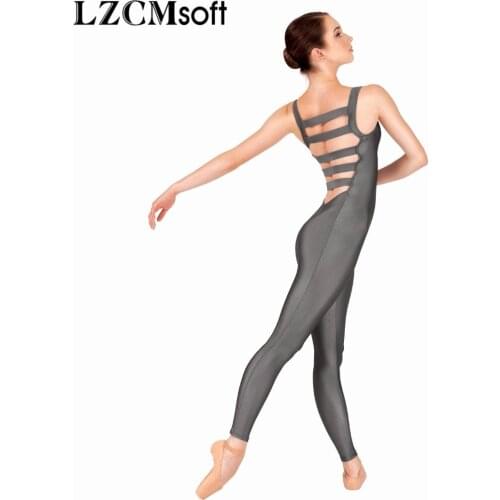 LZCMsoft Gray Women Nylon Tank Unitard Elastic Ladder Back Adults Sleeveless Ballet Unitards Bodysuits Stage Performance Suits