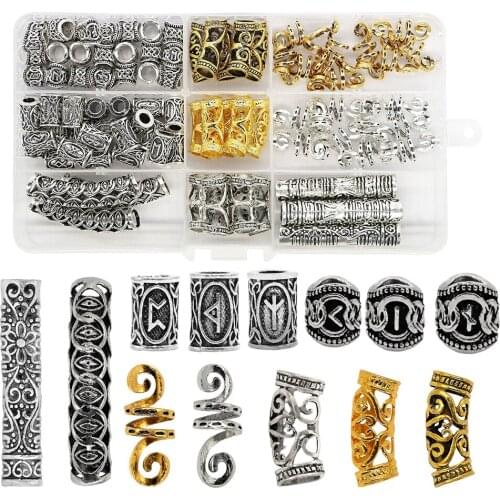 89 Pcs/box Metal Dreadlocks Braiding Beads DIY Hair Braid Rings Set For Hair Decor Vintage Hollow Flower Jewelry Hair Braid Ring