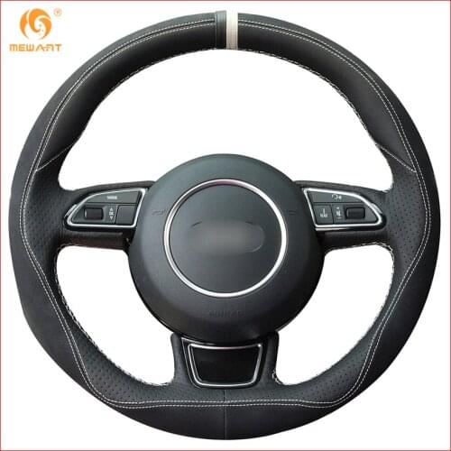 MEWANT Black Leather Black Suede Car Steering Wheel Cover for Audi A1 A3 A5 A7 Interior Accessories Parts