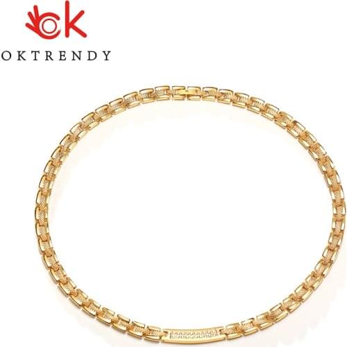OKtrendy Magnetic Stainless Steel Zircon Choker Women Men Gold-color Health Energy Necklace Stainless Steel Chain for Women Men