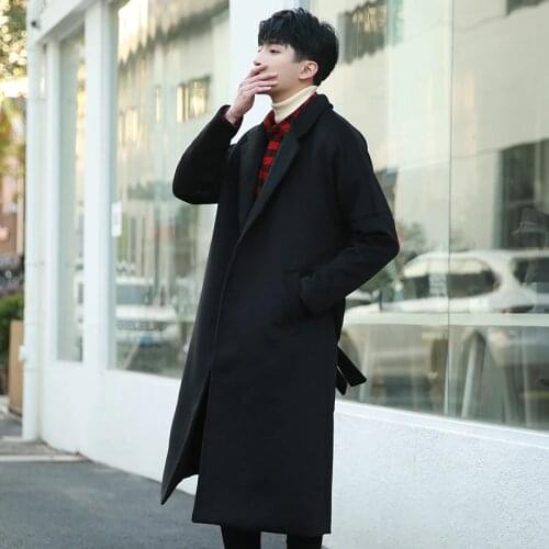 British Mens Long Wool Blend Long Trench Coat Woolen Overcoat Outwear Chic Lapel Collar Large Size D33