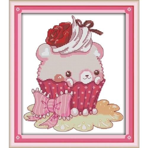Joy Sunday Handicrafts The Little Bear Cake DMC 11&14CT DIY Cross Stitch Sets For Beginner Kids Wall Painting Kids Room Decor