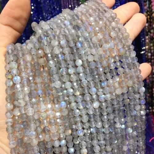LE SKY Small Beads Natural Stone Beads Labradorite 2mm 3mm 4mm Section Loose Beads for Jewelry Making Necklace DIY Bracelet
