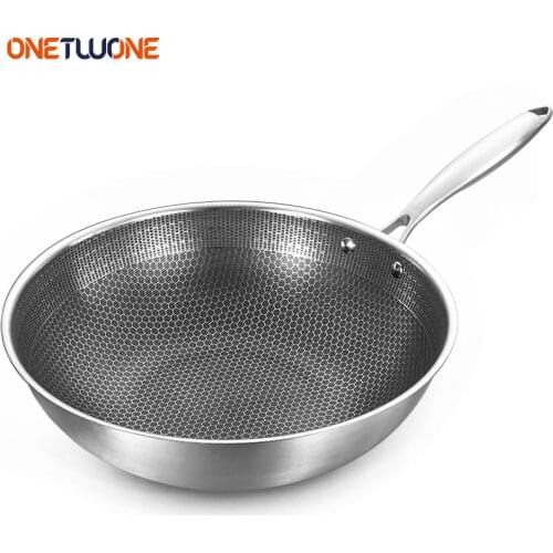 Stainless Steel Wok Uncoated Non-stick Pan ,Frying Pan ,Gas And Induction Cooker