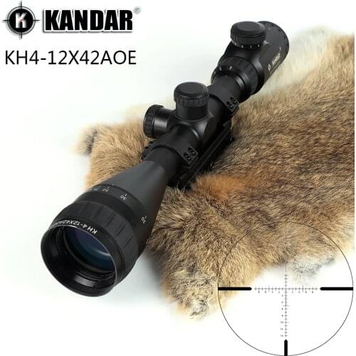 KANDAR KH 4-12x42 AOE Hunting Riflescope Red Illuminated Glass Etched Reticle Sniper Optic Rifle Scope Sight with Ring